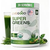 LIVEGOOD Daily Greens Powder Organic Blend for Digestion &amp; Focus &ndash; Super Greens Supplement Powder for Immune Support &ndash; 30 Servings