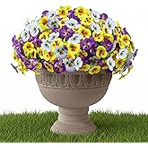 Artificial Flowers Plants, Outdoor Spring Summer Faux Pansy Flowers Fake Greenery Plants UV Resistant for Home Garden Front Door Yard Porch Patio Window Box Decor 9 Bundles (White Yellow Purple)