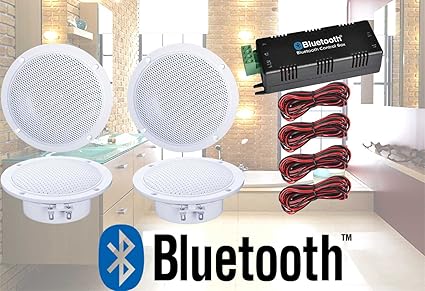 Digitalis Audio Bluetooth Ceiling Speaker Kit Bluetooth Amplifier Water Resistant Ceiling Speakers Perfect For Kitchen Or Bathroom 4 Speaker Set