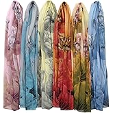amokk 6 Packs Fashion Scarves for Women Lightweight Chiffon Scarfs for Women Summer Shawl Warp Floral Head Scarf
