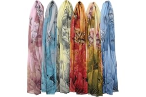 amokk 6 Packs Fashion Floral Scarves for Women Lightweight Chiffon Scarfs for Women Summer Shawl Warp Thin Head Scarf