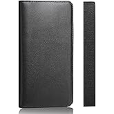LLi Cufite Italian Calfskin Genuine Leather Checkbook Cover Deluxe Minimalist with Plastic Insert Flap Pen Loop & Strap for Men Women