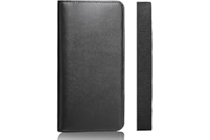 LLi Cufite Italian Calfskin Genuine Leather Checkbook Cover Deluxe Minimalist with Plastic Insert Flap Pen Loop & Strap for Men Women