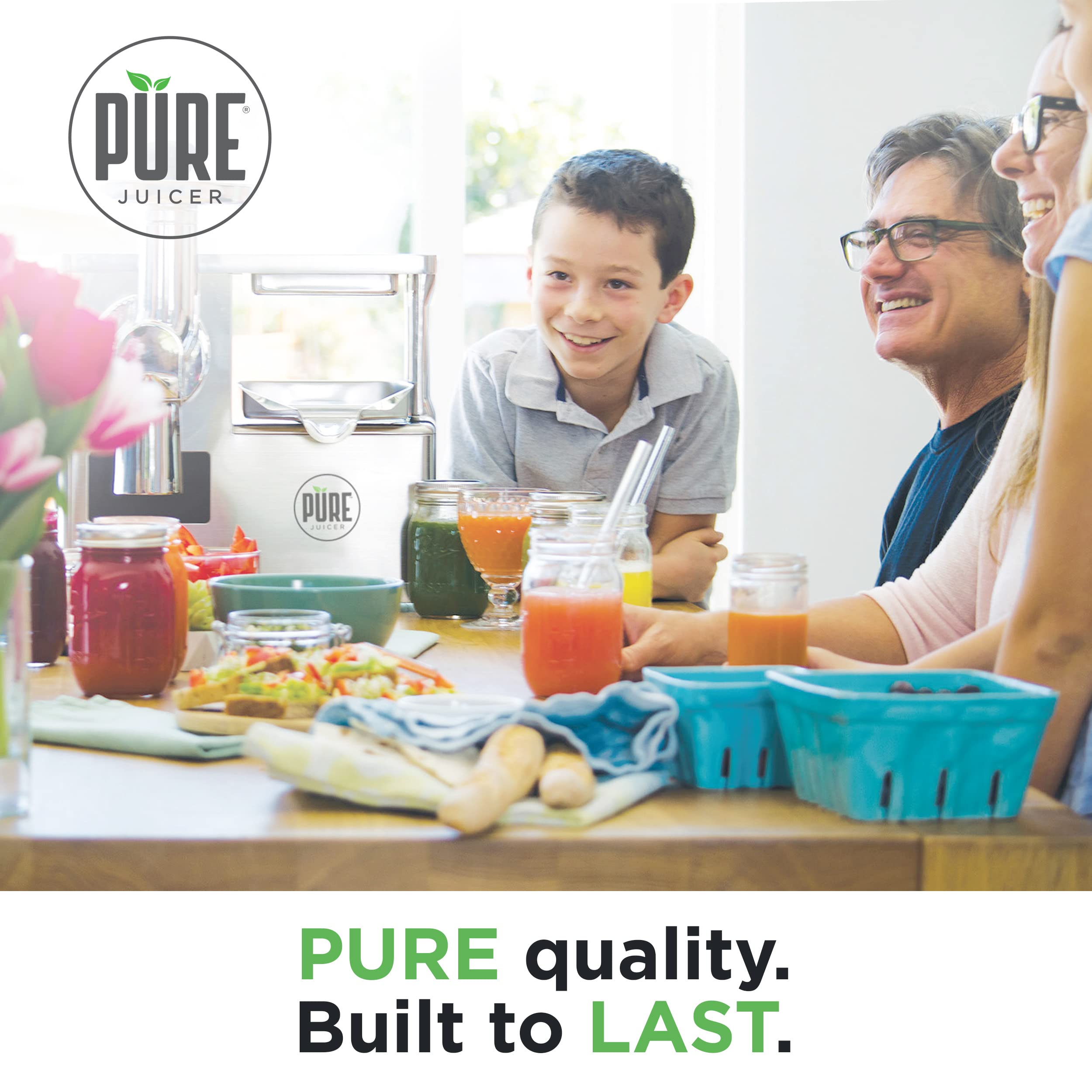 PURE Juicer Two-Stage Juicer - Premium Cold Press Juicing Machine - Solid Stainless Grinder and Hydraulic Press For Fruits, Vegetables, Nuts