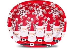Tyzarglef 50 Count Christmas Oval Paper Plates, 10" x 12.5" Large Disposable Dinner Serving Platters for Holiday Xmas Dinnerware Table Decorations
