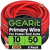 GEARit 10 Gauge Wire (50ft Each - Black/Red) Copper Clad Aluminum CCA - Primary Automotive Power/Ground for Battery Cable, Car Audio, Trailer Harness, Electrical - 100 Feet Total 10ga AWG Wire