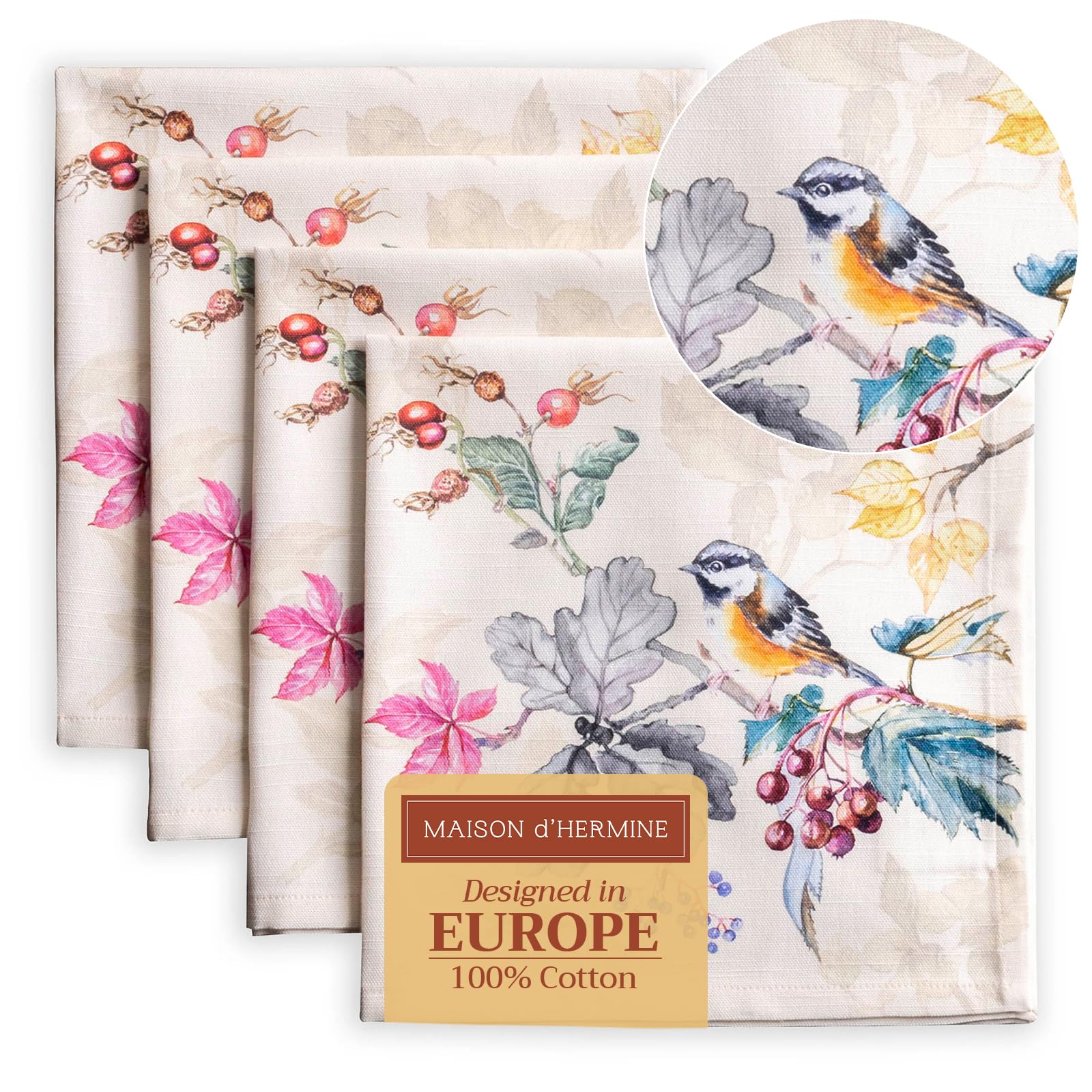 Maison d' Hermine Cloth Napkins Set of 4 100% Cotton for Christmas Decorations Everyday Reusable Square Autumn Napkins Cloth Washable Dinner Party Wedding (Equinoxe - Beige, 45 CM x 45 CM)