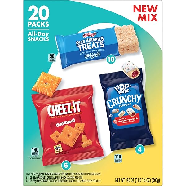 KELLOGG’S CHEEZ-IT, POP-TARTS & RICE KRISPIES TREATS ALL-DAY SNACKS VARIETY PACK, 17.6OZ BOX (20 COUNT)