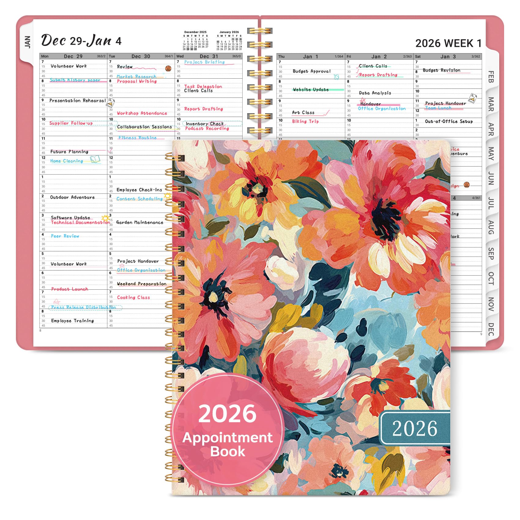 Photo 1 of 2026 Appointment Book Planner, Quarter-Hourly, Weekly & Monthly Appointment Planner (January 2026 - December 2026), 8.5"x11" Schedule Book with Flexible Cover & Tabs, Perfect for Office School Supplies - Pastel Garden