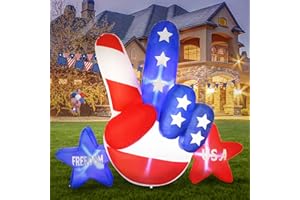 AerWo 6FT Patriotic Independence Day 4th of July Inflatable, Victory Gesture Blow Up Patriotic Inflatable with LED Lights for Patriotic Decorations Independence Day Indoor Outdoor Yard Garden Decor