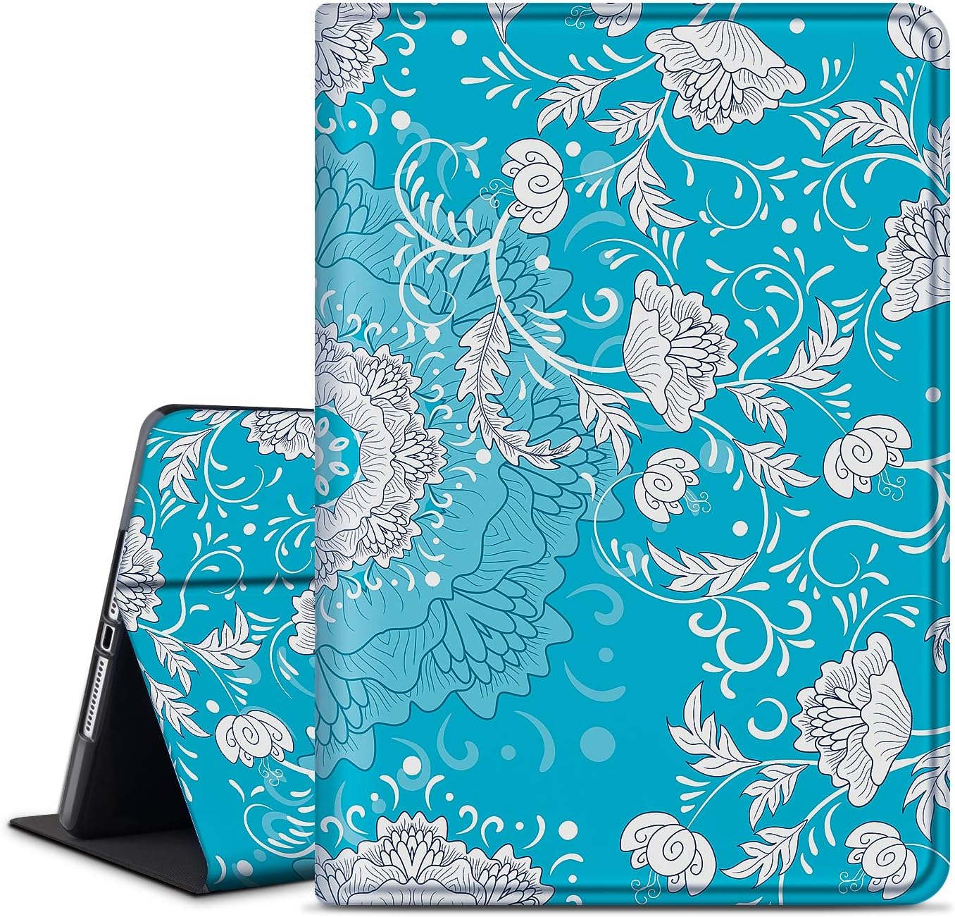 ANERIMST iPad 7th Generation Case, iPad 10.2 2019 Case, Microfiber Lining, Soft TPU Back Case, Protective Leather Case, Auto Sleep/Wake iPad Cover Smart Case for Apple iPad 7th Gen (Blue Pattern)