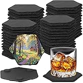 48PCS Slate Coasters for Laser Engraving, 4inch Black Beverage Coasters for Hand Painting, Non-Slip Bottom Mat, Home Office Kitchen Gift Wedding Bar Party Hexagon