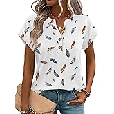 Zeagoo Women Tops Summer Short Sleeve T Shirts V Neck Dressy Casual Work Blouses Fashion Boho Clothes S-3XL