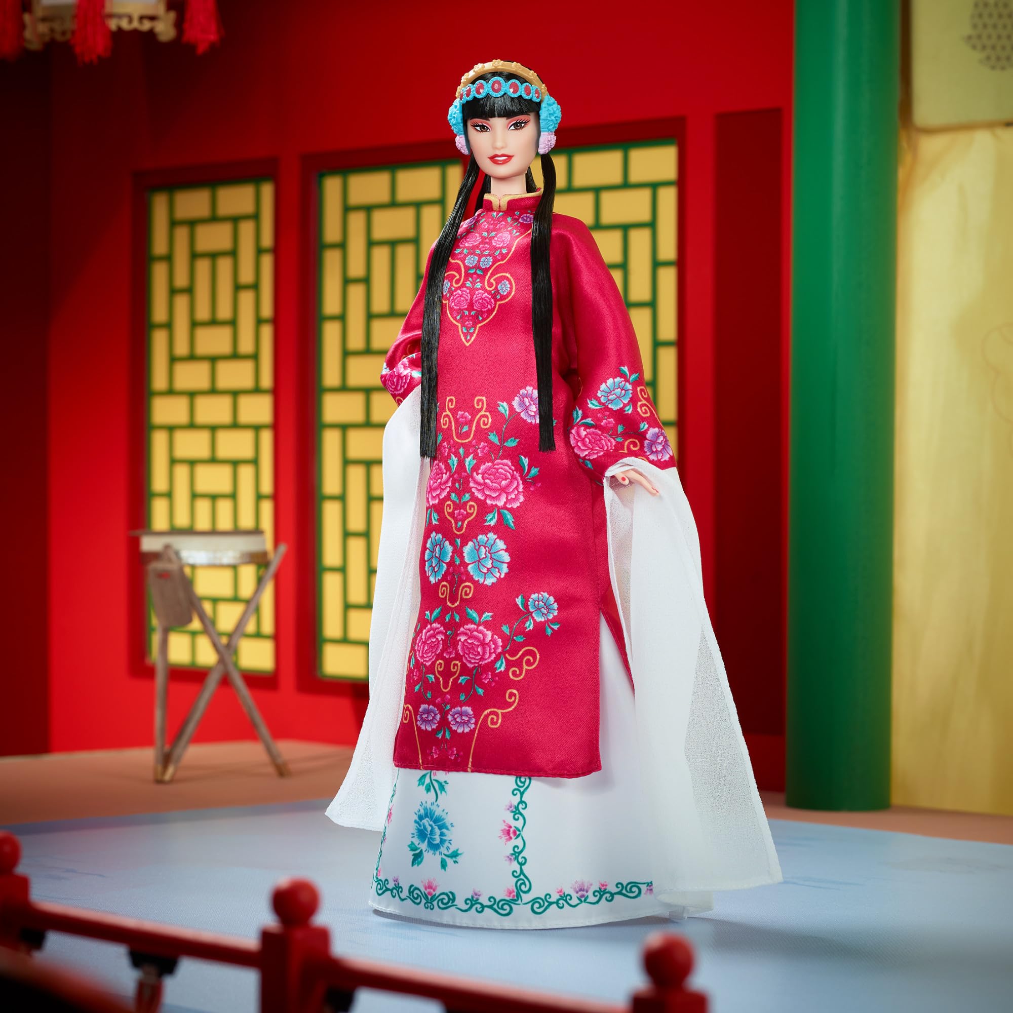 Barbie Signature Lunar New Year Doll in Red Floral Robe & Traditional Accessories Inspired by the Peking Opera, Collectible with Stand & Certificate of Aithenticity