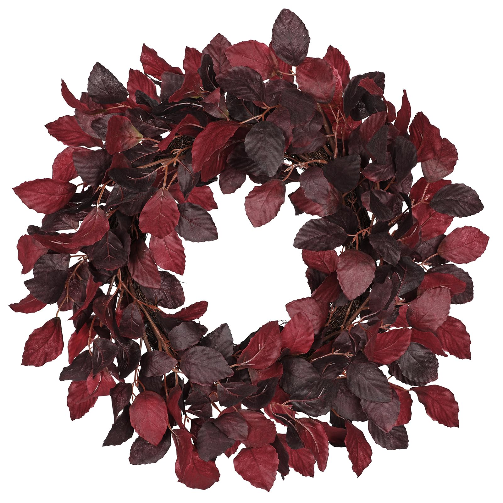 Photo 1 of Arborus Artificial Fall Leaf Wreath for Front Door – 20" Autumn Wreath with Lifelike Fagus Sylvatica Foliages – Burgundy Red – Rustic Thanksgiving & Halloween Decoration for Indoor & Outdoor