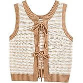 Yvipette Women Sweater Vest Sleeveless Crochet Tops Casual Color Block Tie Back Knit Tank Tops Striped Crop Tank Tops