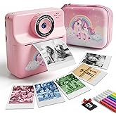 Kids Camera Instant Print with Carrying Case, Digital Selfie Camera with 6 Rolls Print Paper, 5 Monochrome Colors, 32GB SD Card, Portable Toddler Camera for Girls 3-12, Christmas Birthday Gift