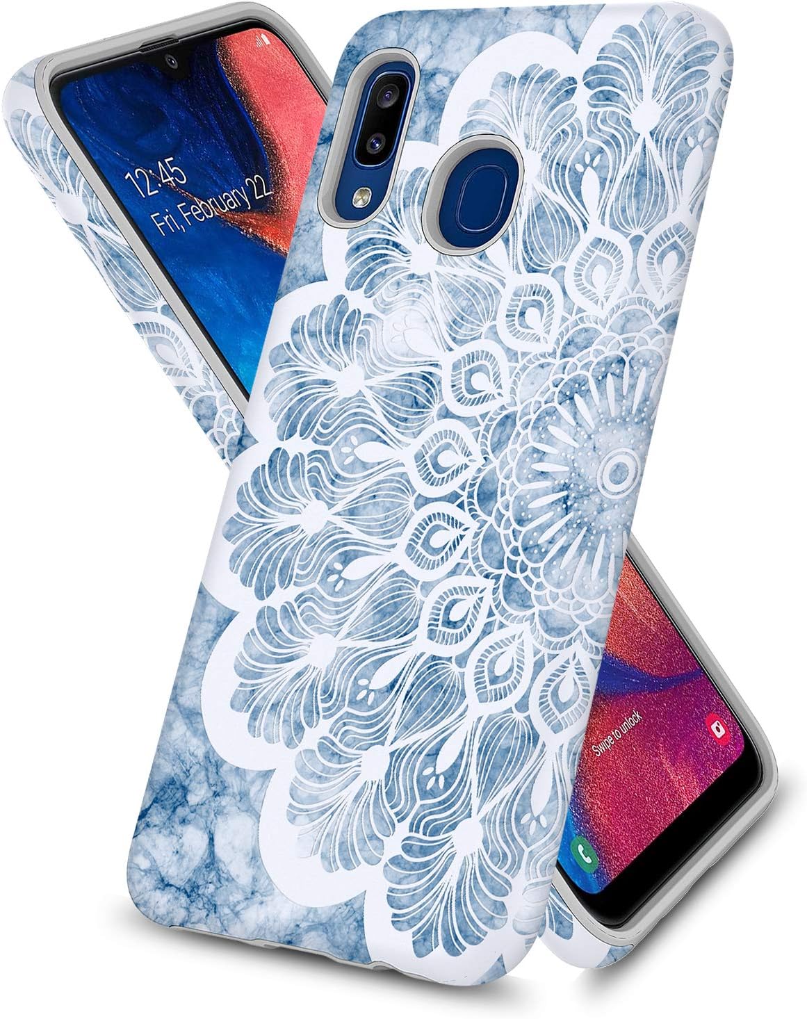 Galaxy A20 Case, Galaxy A30 Case / M10s Case, RANZ Rugged Dual Layer Hybrid Armor Shockproof Protective Case Cover for Samsung Galaxy 20 / Galaxy A30 / Galaxy M10s - Mandala on Blue Marble