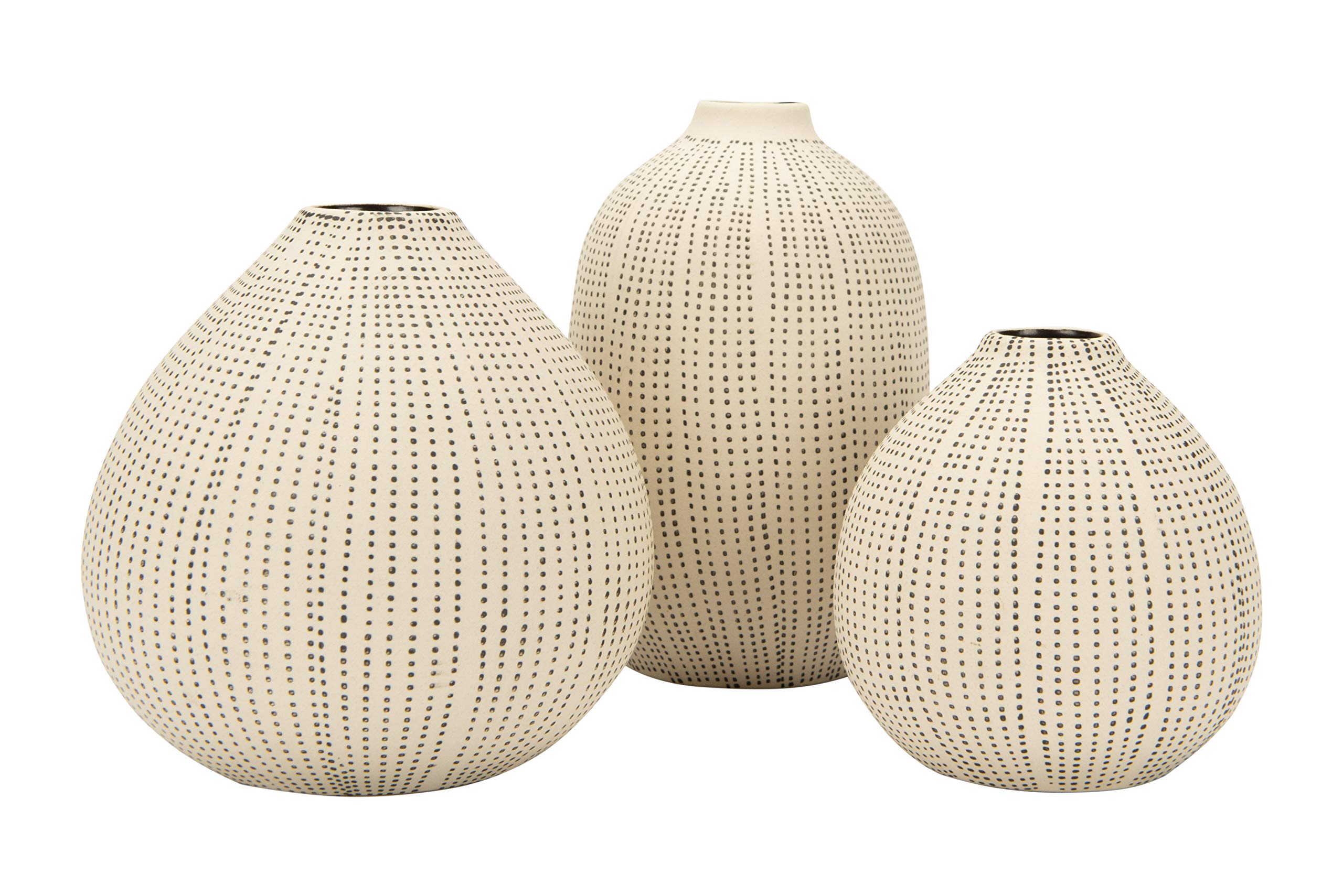 Creative Co-op Round Stoneware Vases with Polka Dot Finish, White and Black, Set of 3