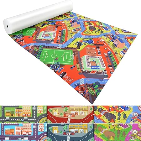 Spielmatte für Kinder mit Straßen und Häuser | schadstofffrei gemäß REACH | abwaschbar | rutschfester Kinderspielteppich | za