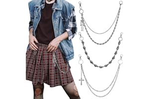 Fingertip WD Wallet Chain 3 Pack - Punk Gothic Skeleton Biker Chains with Anti-Loss Clip, Hip Hop Streetwear Pocket Chain Accessories for Jeans & Pants