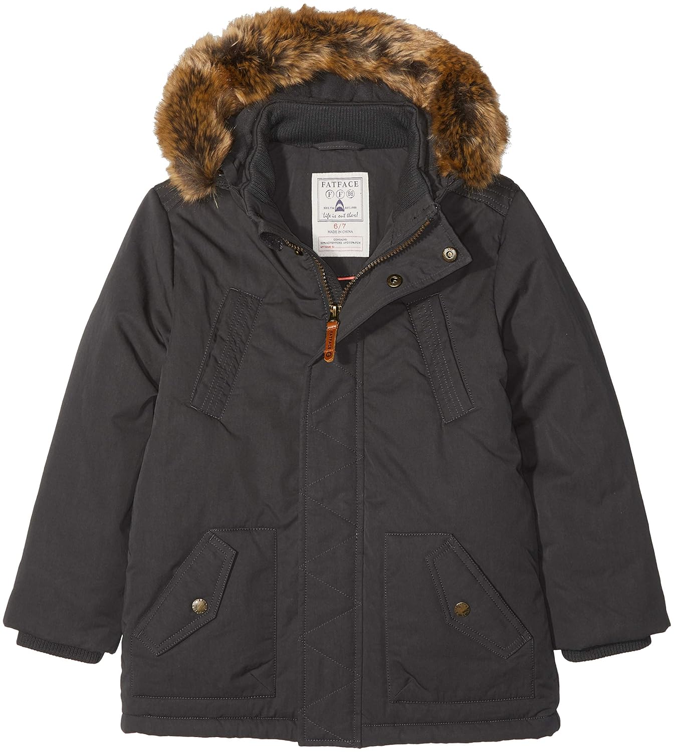 Fat Face Boy's Parka Coat, Grey (Charcoal Gry), Years (Size 8