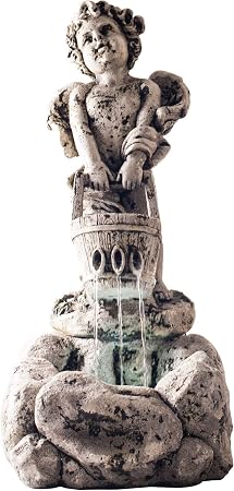 Outdoor Water Fountain With Led Lights Lighted Cherub Angel Fountain With Antique Stone Design For Decor On Patio Lawn And Garden By Pure Garden Garden Outdoor Amazon Com