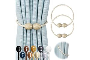 Hangtty 2 Pack Strong Magnetic Curtain Tiebacks Rope Decorative Curtain Tie Backs Magnetic Curtain Holders for Drapes Window Treatment Holdbacks, Beige