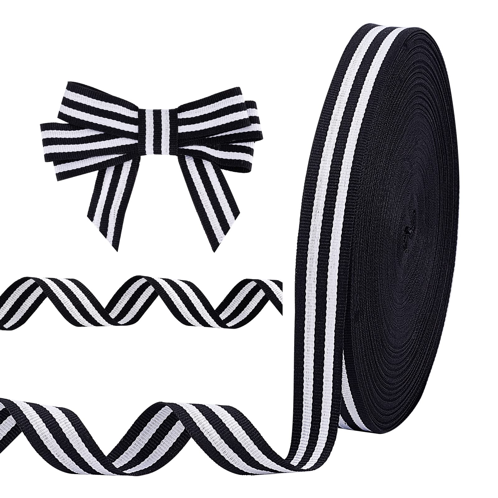 PH PandaHall Black White Striped Ribbon, 45.72m Christmas Ribbon Classic Grosgrain Fabric Ribbon Gift Wrap Striped Ribbon for Christmas Decor Packing Bows Making Wreath Decoration