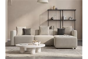 Acanva Luxury L-Shaped Upholstery Convertible Modular Sectional Sofa, Contemporary Reversible Couch with Chaise Lounge for Living Room, Apartment, 4 Piece Set, Beige