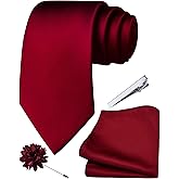 Branduce 3.15"（8cm） Mens Tie and Lapel Pin Solid Necktie Handkerchief Tie Clip Set for Men