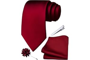 Branduce 3.15"（8cm） Mens Tie and Lapel Pin Solid Necktie Handkerchief Tie Clip Set for Men