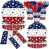 JLCFUTURE 140Pcs Independence Day Party Supplies 4th of July Party Decorations Plates and Napkins Patriotic Memorial Day Party Decor Star Print Paper Plates, Serve for 20