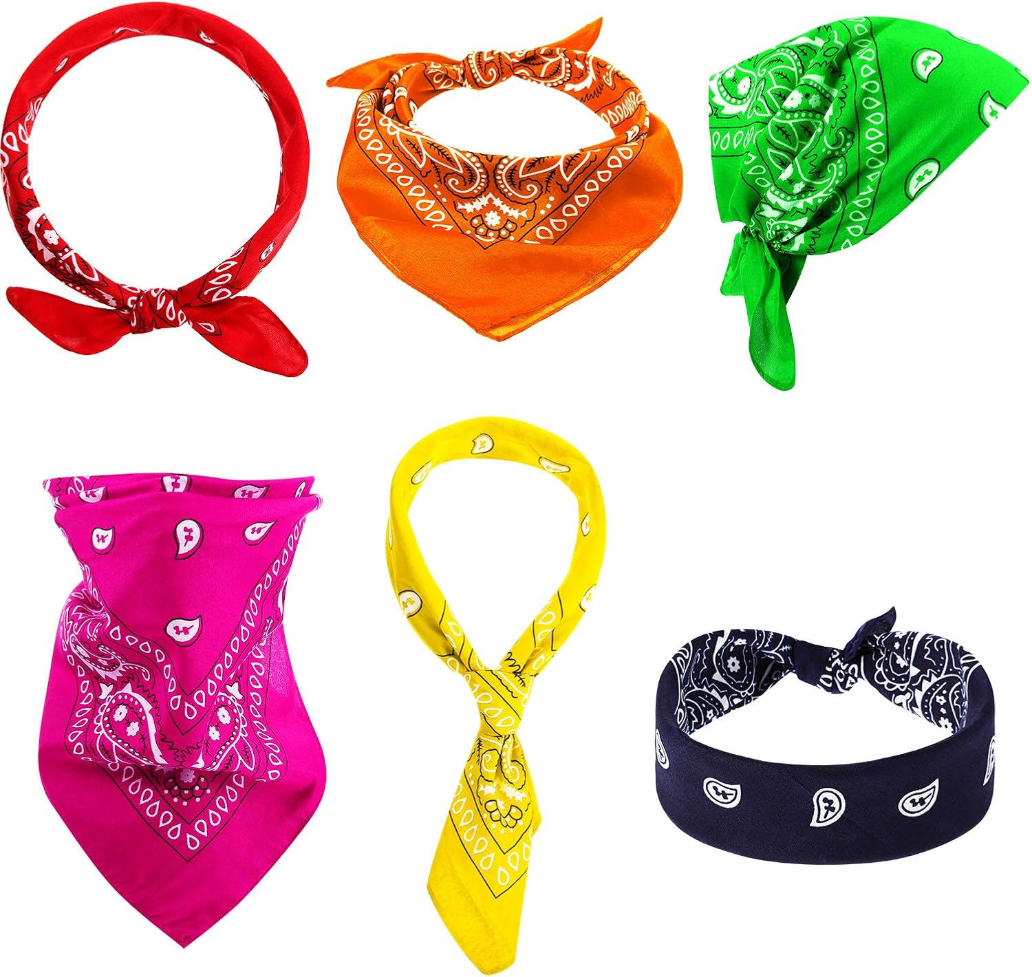 Paisley Bandanas Set Multicolor Cowboy Bandana Unisex Print Head Wrap Scarf Wristband (24, 21 colours): Clothing