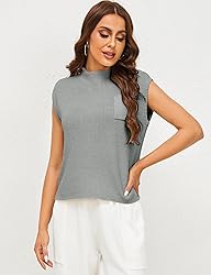 Himosyber Women's Solid Sleeveless Vest Mock Neck