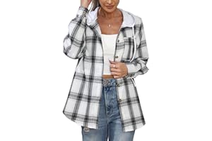 INFITTY Women's Buffalo Plaid Hoodie Long Sleeve Jacket Button Drawstring Casual Fall Shirts with Pocket