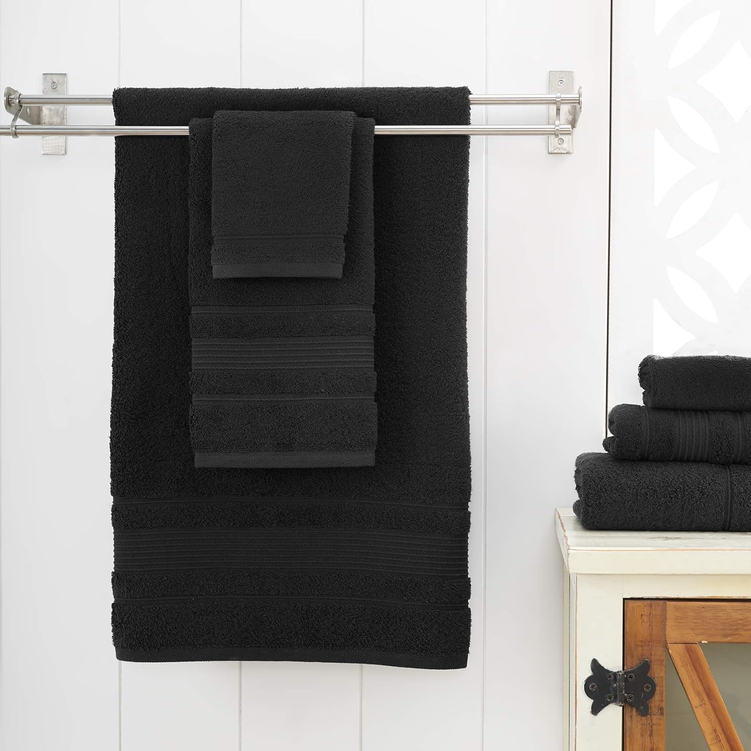 Qute Home Spa & Hotel Towels 6 Piece Towel Set, 2 Bath Towels, 2 Hand Towels, and 2 Washcloths - Black: Home & Kitchen