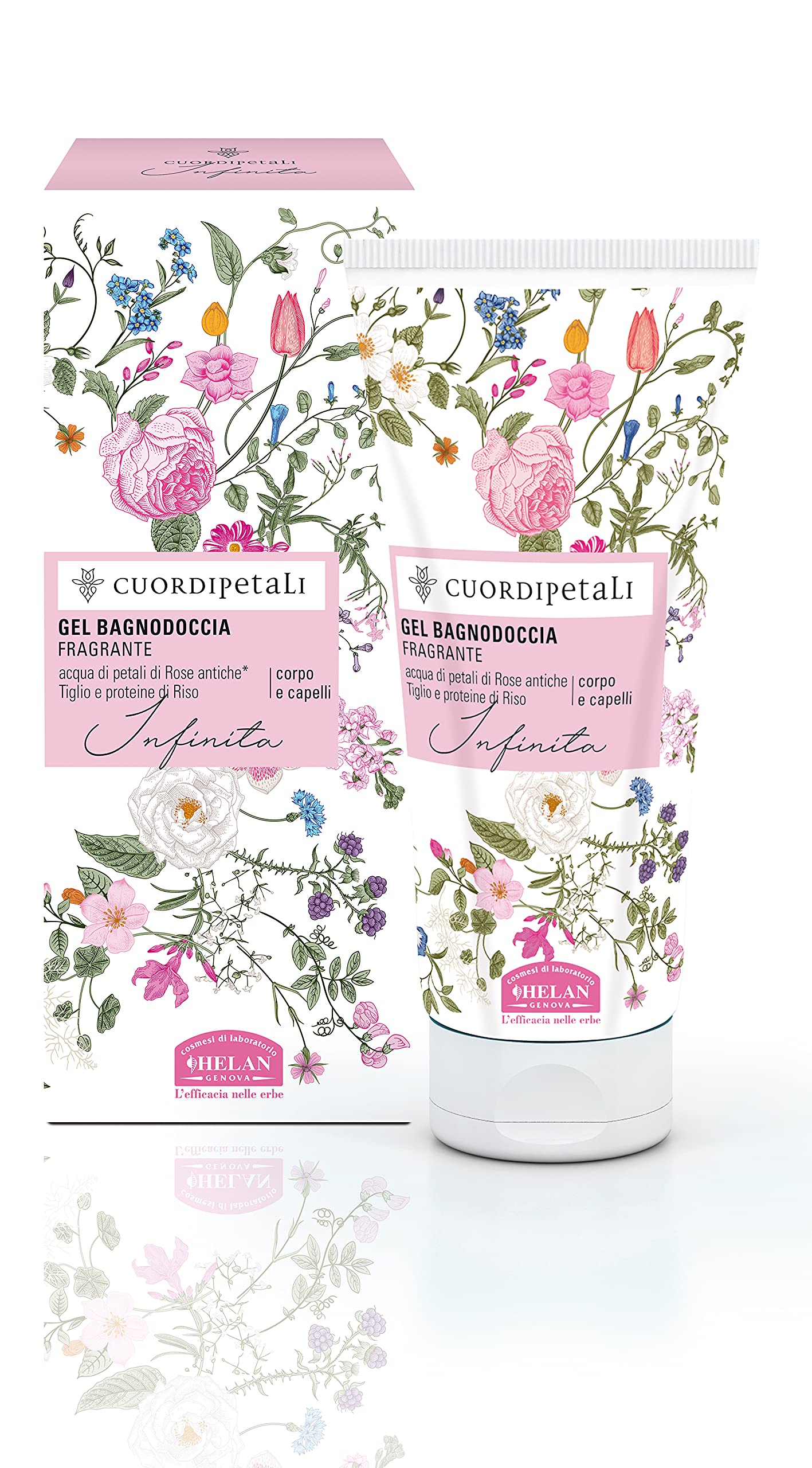 Helan Cuor di Petali - Shampoo, Bath & Shower Gel with Rose Petals & Rice Protein - Scented, Extra-Gentle & Natural Hair & Body Wash for Women, Moisturised Skin & Volumized Hair - Made in Italy, 200ml