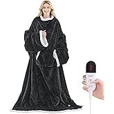 Heated Blanket Wearable Electric Blanket with Foot Pocket and Sleeves, Heating Throw Blanket, Electric Snuggle Blankets, 6 Heating Levels Setting & 4 Hours Auto Shut Off, Machine Washable (Long, Grey)