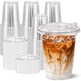 Ginkgo 100 Pack 16 oz Clear Plastic Cups with Strawless Sip Lids | Sturdy &amp; Food Safe Iced Coffee Cups with Lids, Disposable Plastic To Go Cups for Iced Tea, Smoothie &amp; Cold Drinks