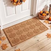 Dunzy Fall Front Door Mat Outdoor Beige Pumpkin Mat Non-Slip Backing | Autumn Welcome Doormat, Embossed Mat, Absorbent Mud Dirt Resist Mat, TPR Rubber and Polyester Fiber, Outside Entrance Decor
