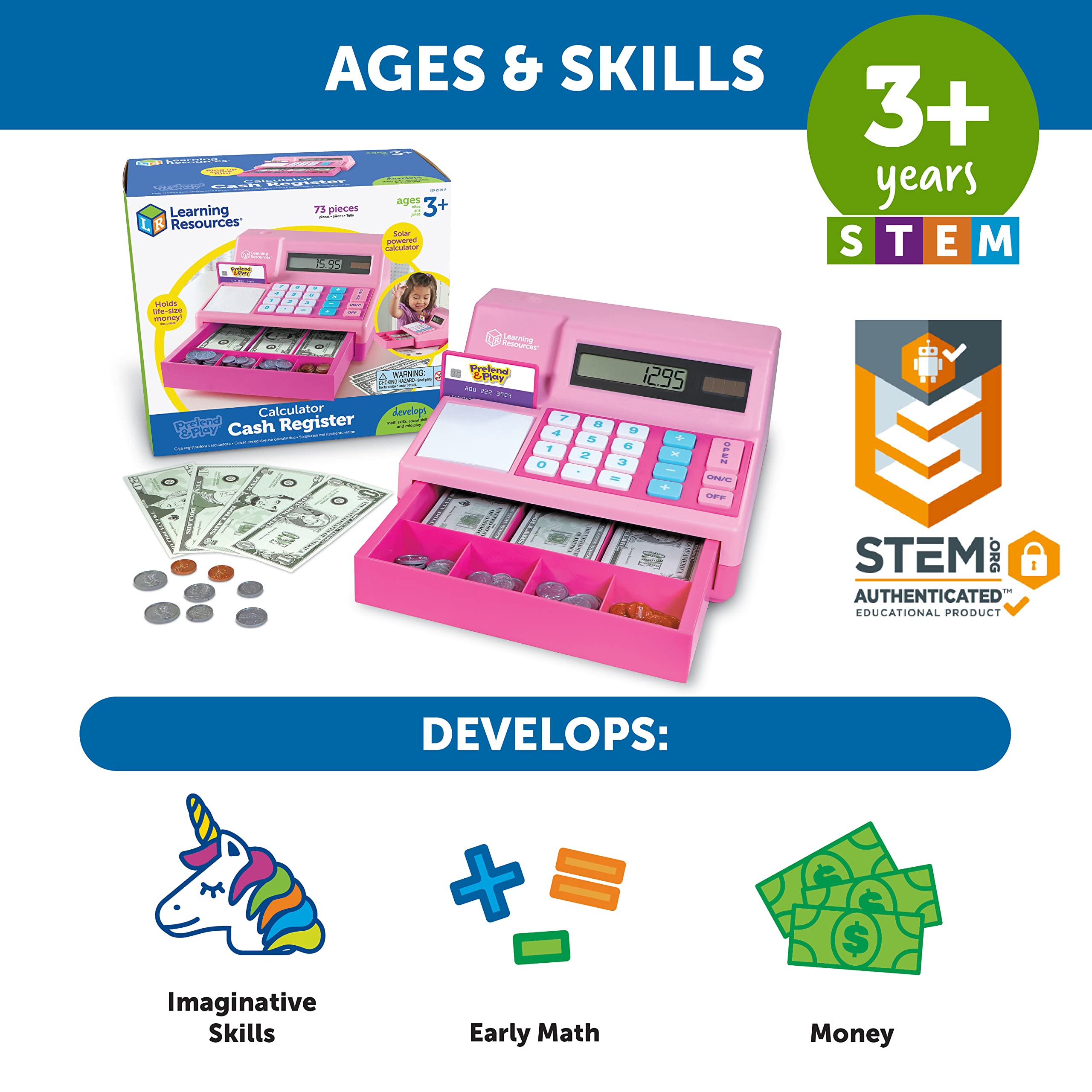 Learning Resources Pretend & Play Calculator Cash Register Pink 73