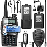 BaoFeng UV-5R 8W Ham Radio Walkie Talkie Dual Band 2-Way Radio with an Extra 3800mAh Battery Handheld Walkie Talkies with Bao