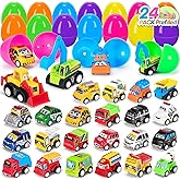 SUGFUT 24 PCS Prefilled Easter Eggs with Toys Pull Back Cars Easter Basket Stuffers for Toddler Gifts for Kids - Easter Party Favors