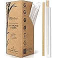 EcoPreps Biodegradable Sugarcane Straws, Compostable Individually Wrapped Straws | 100 Count, 100% Plastic-Free, Eco-Friendly Drinking Straw | 7.8” Sugar Fiber Disposable Straw, Packed in Paper Wrap