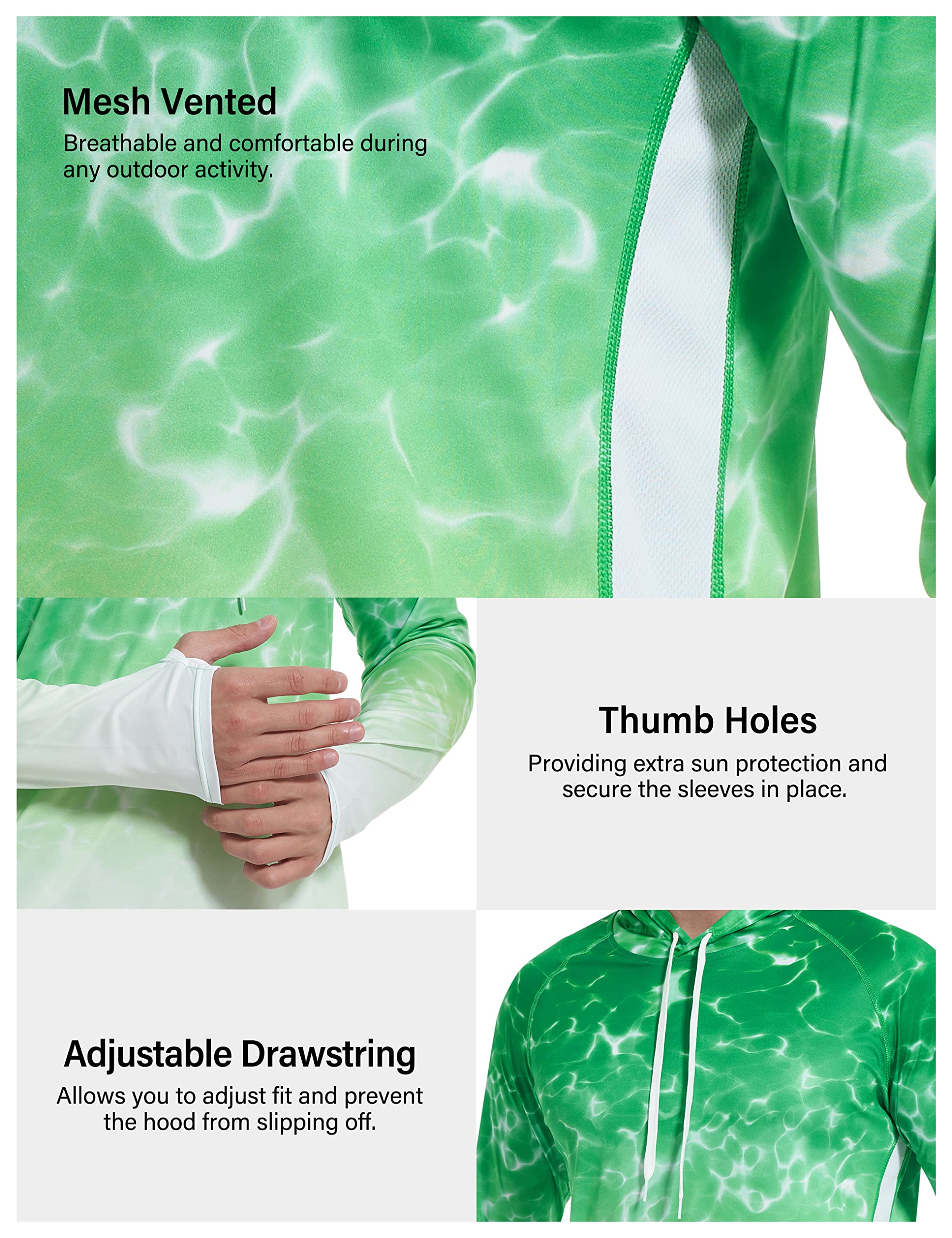 Roadbox Men's Performance Fishing Hoodie, UPF 50+ UV Sun Protection Rash Guard, Outdoor Long Sleeve Water Hiking Swim Shirts