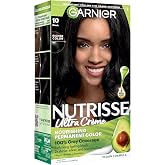 Garnier Nutrisse Ultra Cr&egrave;me Hair Color, 10 Black, 1 Count | Permanent Hair Dye with 100% Gray Coverage, 5-Fruit Oil Nourishing System, Rich, Vibrant Color, Vegan &amp; Cruelty Free