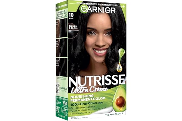 Garnier Garnier Nutrisse Ultra Crème Hair Color, 10 Black, 1 Count | Permanent Hair Dye with 100% Gray Coverag