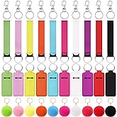 Junkin 40 Pcs Lipstick Holder Keychain Lip Holder Keychain Clip on Lipstick Pouch Fluffy Ball with Keyring