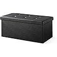 Otto & Ben Folding Box Chest with Memory Foam Seat Tufted Faux Leather Trunk Bedroom Ottomans Bench Foot Rest Stool, 30 Inch, Black